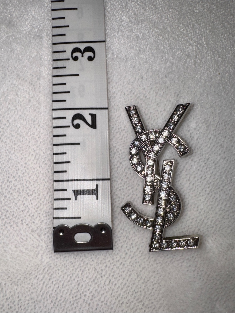 Saint Laurent Crystal-Embellished Logo Pin Brooch in Silver (not gold) - Picture 3 of 8